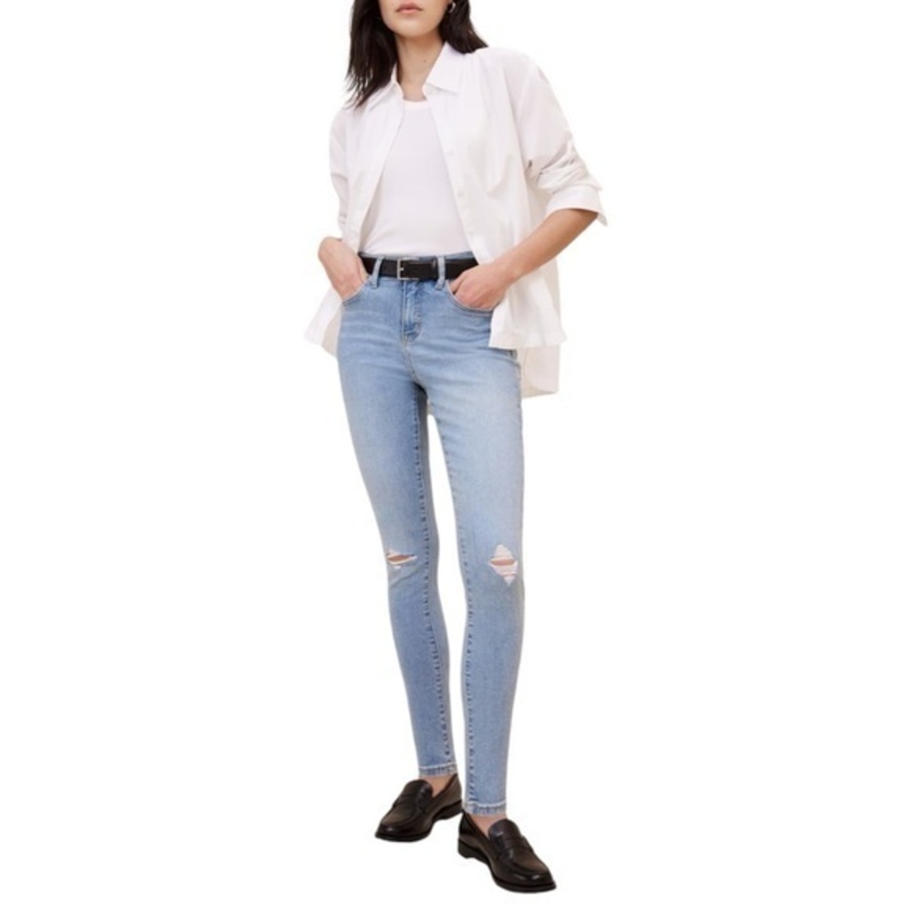 Banana Republic Premium Denim Blue Distressed High-Rise Skinny Jeans Size 32